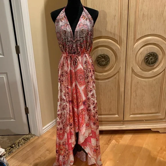 chinese dress ladies Pink Floral Sequin Maxi Dress